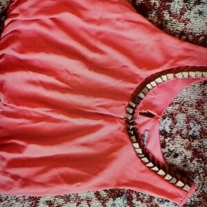 Large salmon gathered color blouse